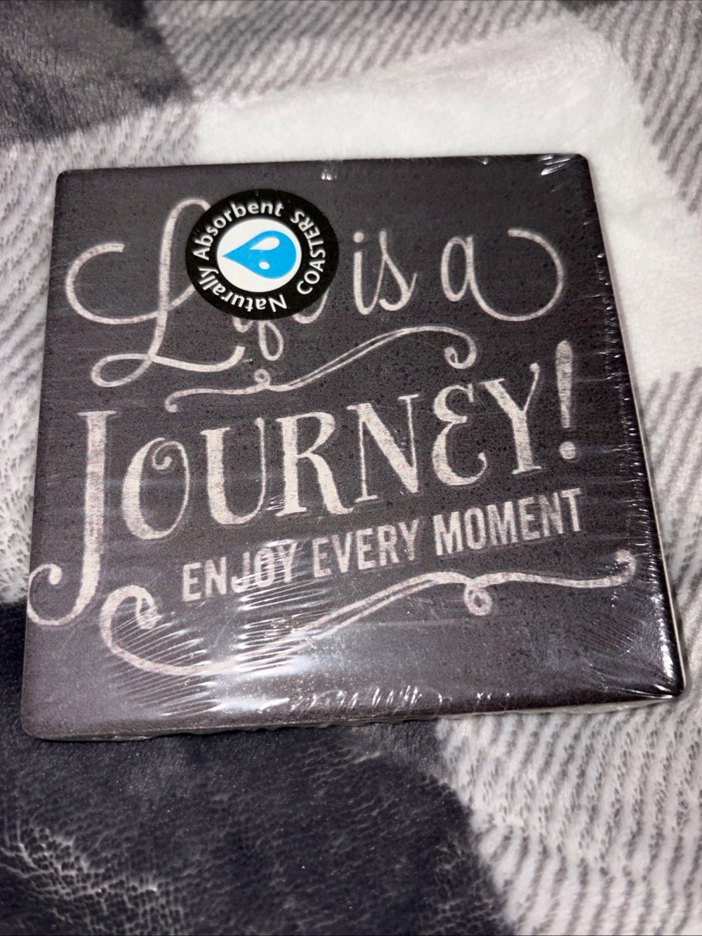 Life Is a Journey Black Decorative Coaster naturally absorbent